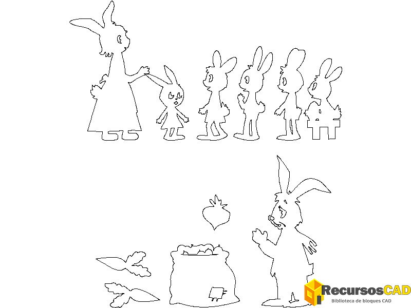 Bloques DWG de Conejitos Caricaturizados