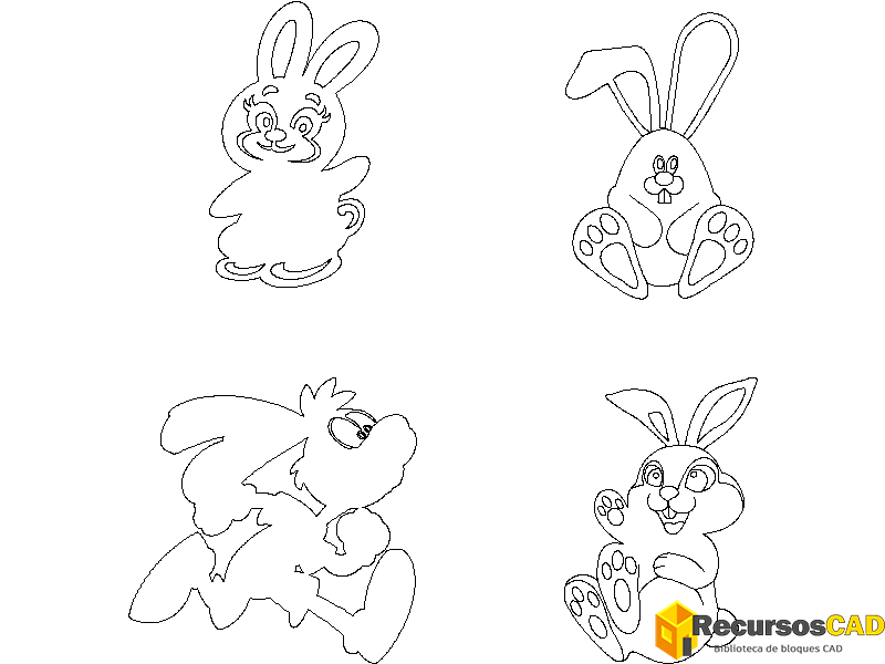 Bloques DWG de Conejitos de Dibujos Animados para AutoCAD 2D Gratis