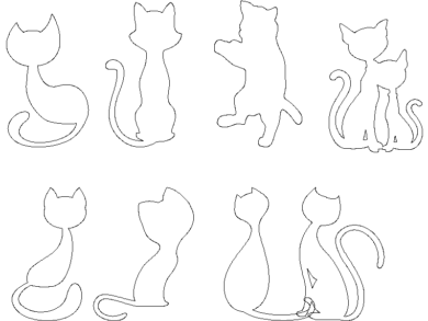 Bloques DWG Gratis: Caricaturas de Contornos de Gatos