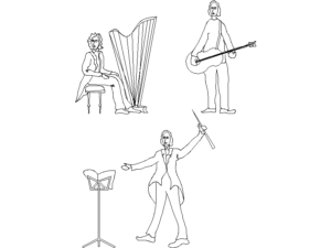 Descargar músicos AutoCAD DWG Gratis – Bloque 2D director y arpista