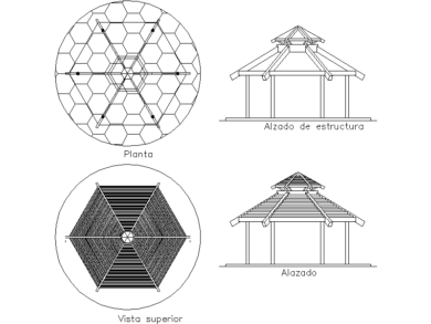 Gazebo hexagonal de madera