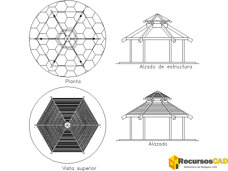 Gazebo hexagonal de madera