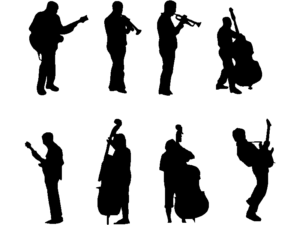 Descargar músicos AutoCAD DWG Gratis – Bloque 2D instrumentistas silueta