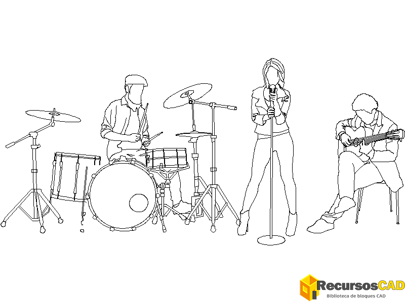 descargar musicos autocad dwg gratis banda musical bloque 2D plano