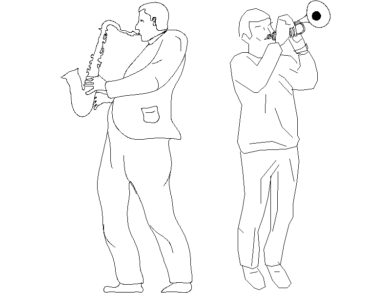 Intérpretes tocando saxo y trompeta