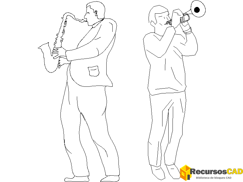 descargar musicos autocad dwg gratis bloque 2D saxo trompeta vista lateral