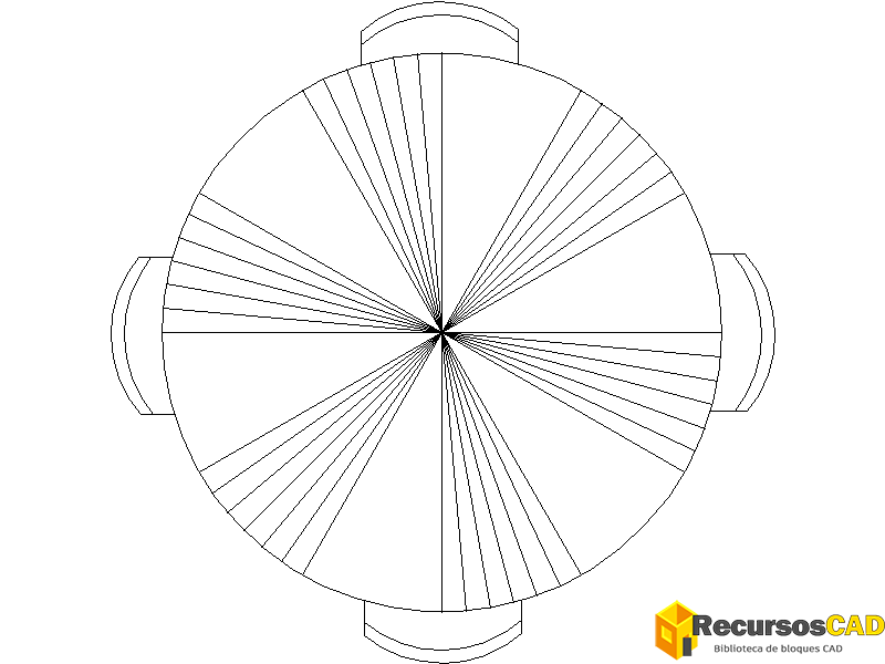 Mesa de jardín con 4 sillas y sombrilla vista en planta