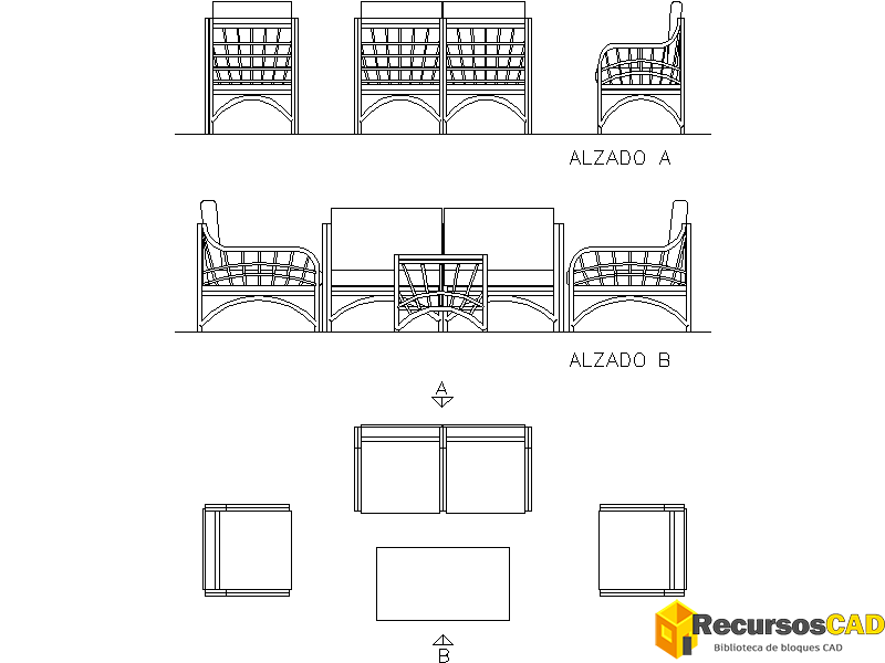 Bloques DWG de Muebles de Patio con Asientos Profundos Gratis para AutoCAD 2D