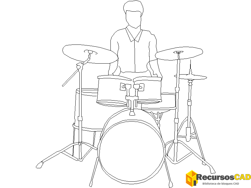 descargar baterista autocad dwg gratis bloque 2D bateria plano