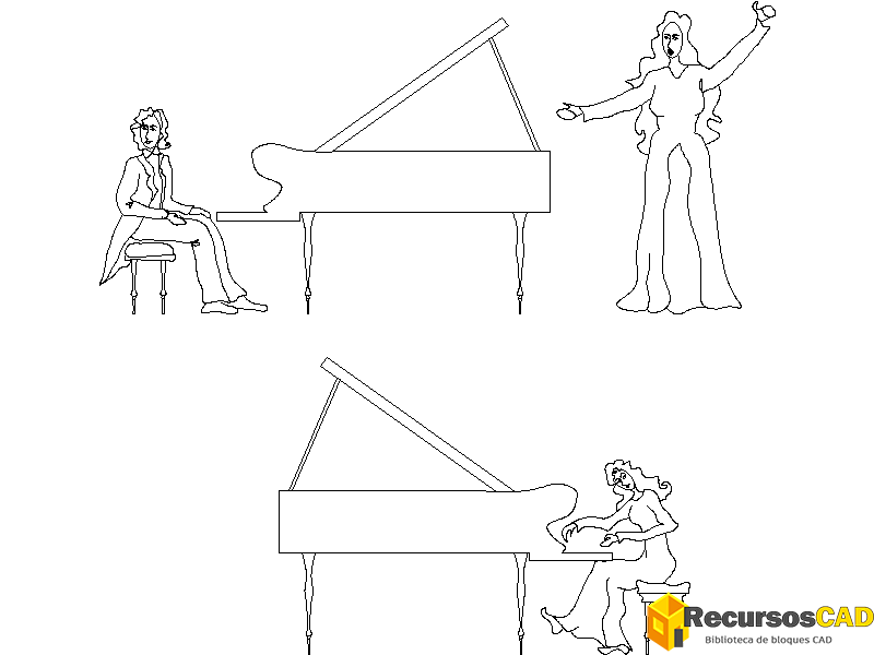 descargar musicos autocad dwg gratis bloque 2D piano de cola con cantante