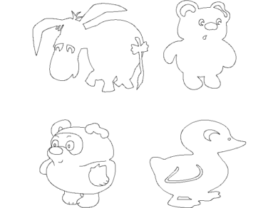 Bloques DWG de Siluetas de Oso, Burro y Pato Caricatura
