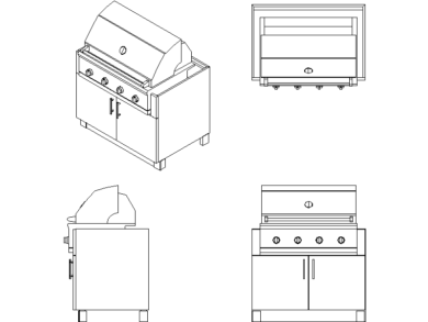 Parrilla a gas con mueble de dos puertas