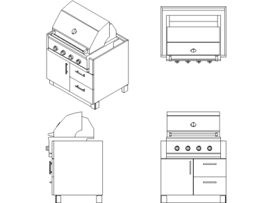 Parrilla de 2 cajones con una puerta inferior