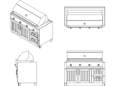 Parrilla grande con puertas inferiores de madera