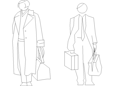 Personas con impermeable y maletas