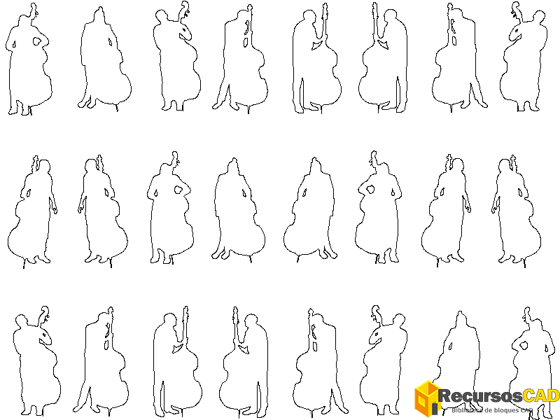descargar musicos autocad dwg gratis siluetas cuerda bloque 2D
