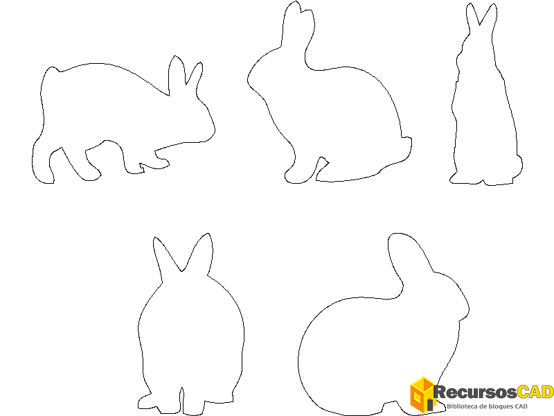 Bloques DWG de Siluetas de Conejitos para AutoCAD 2D