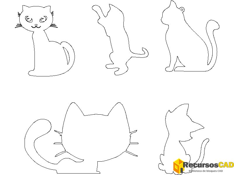 Descarga Siluetas de Gatos en Bloques DWG Gratis para AutoCAD 2D