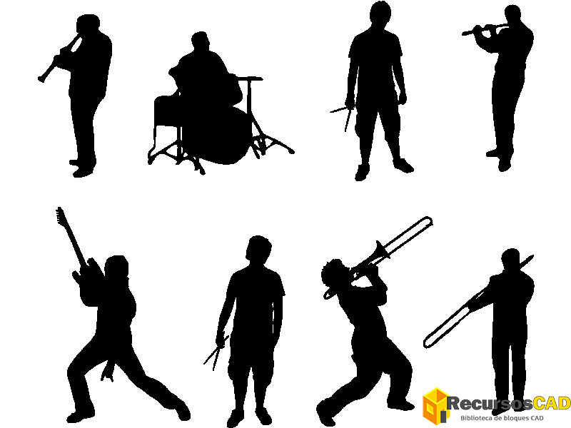 descargar musicos autocad dwg gratis siluetas banda bloque 2D