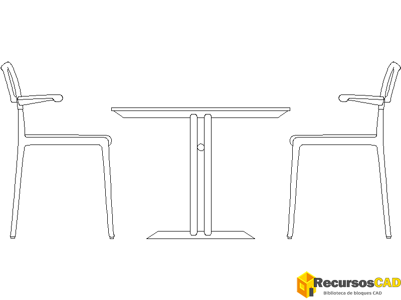 Vista lateral de una mesa redonda con 4 sillas.