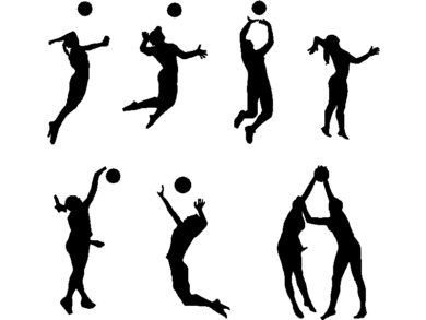 Voleibolistas golpeando la pelota