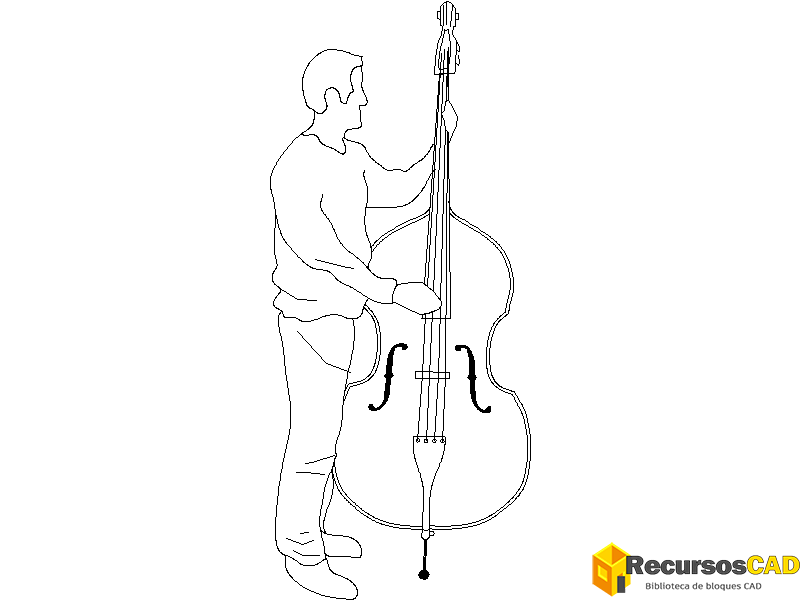 descargar contrabajista autocad dwg gratis bloque 2D musico contrabajo