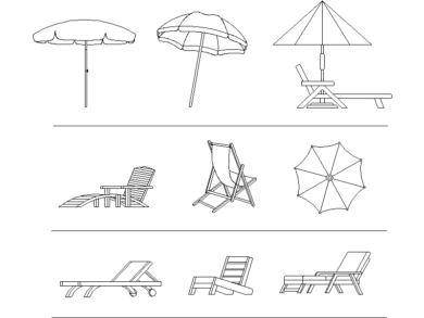 Bloques AutoCAD DWG: Sombrilla y Tumbona de Playa