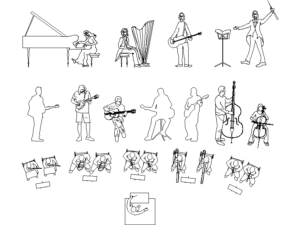 Descargar músicos AutoCAD DWG Gratis – Bloque 2D instrumentos musicales