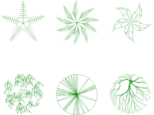 Bloques DWG de arboles en forma de estrella para AutoCAD