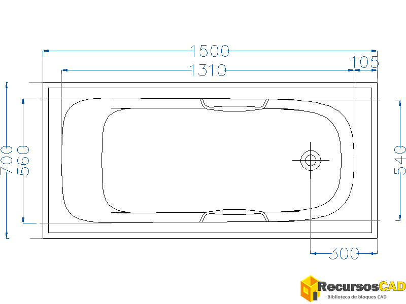 Bloques AutoCAD DWG bañera vista superior