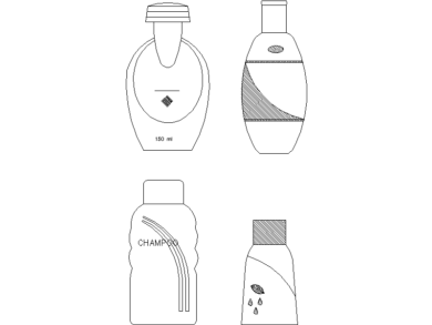 Descargar Bloque AutoCAD de Botellas de Champú