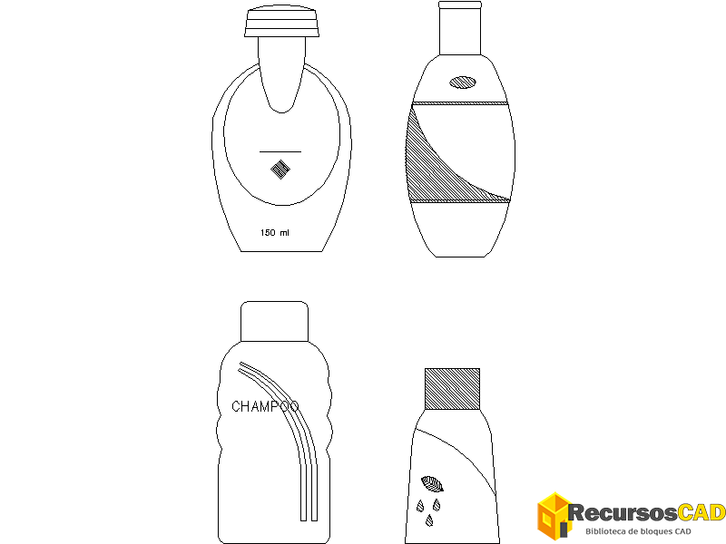 Descargar Bloque AutoCAD de Botellas de Champú