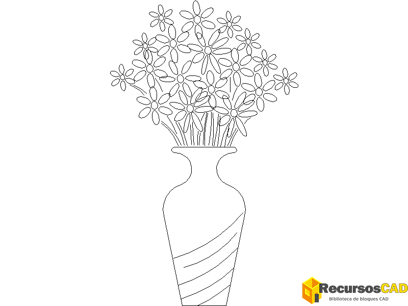 jarrón decorativo con flores en alzado 2D gratis