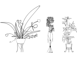 mezclas de flores en jarrones modernos en DWG