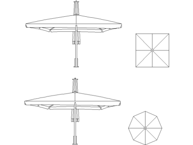 Sombrilla cuadrada y octogonal