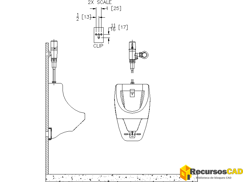Bloques AutoCAD DWG de Urinarios: Descarga Gratis Vista Frontal ...