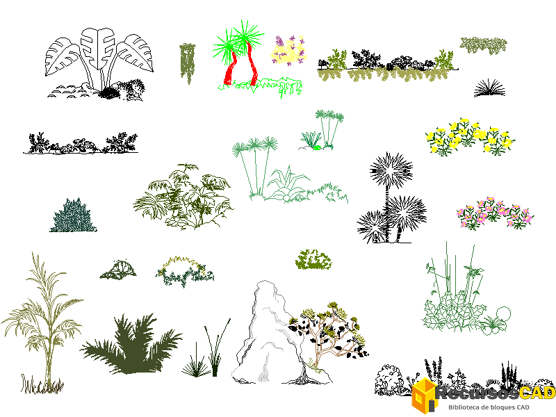 Bloques AutoCAD DWG de Plantas, Vegetación y Flores