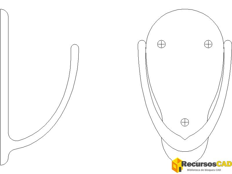 Bloques AutoCAD gancho para ropa en alzado lateral y frontal