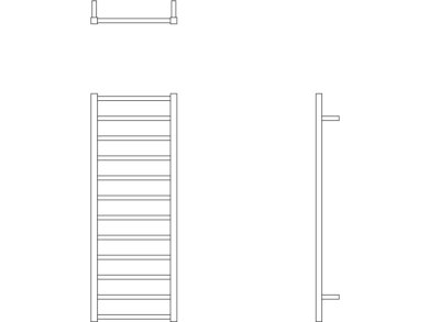 Bloques AutoCAD Radiador toallero vistas frontal, lateral y superior