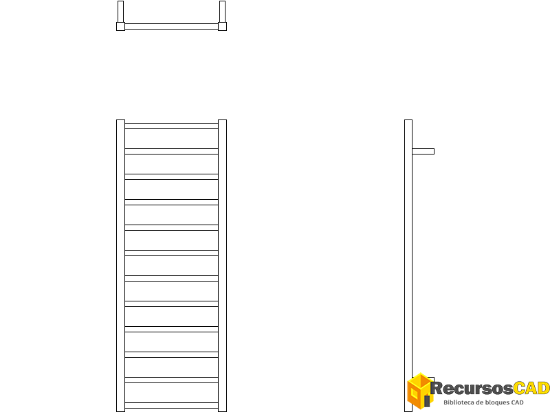 Bloques AutoCAD Radiador toallero vistas frontal, lateral y superior