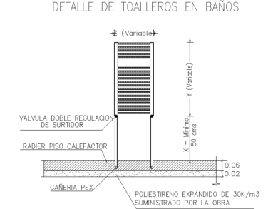 Descarga bloques AutoCAD detalle de toallero en baños con cotas y especificaciones en formato DWG. Ideal para proyectos técnicos.