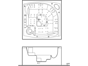 Bloque DWG de jacuzzi con masaje de pies en planta y alzado