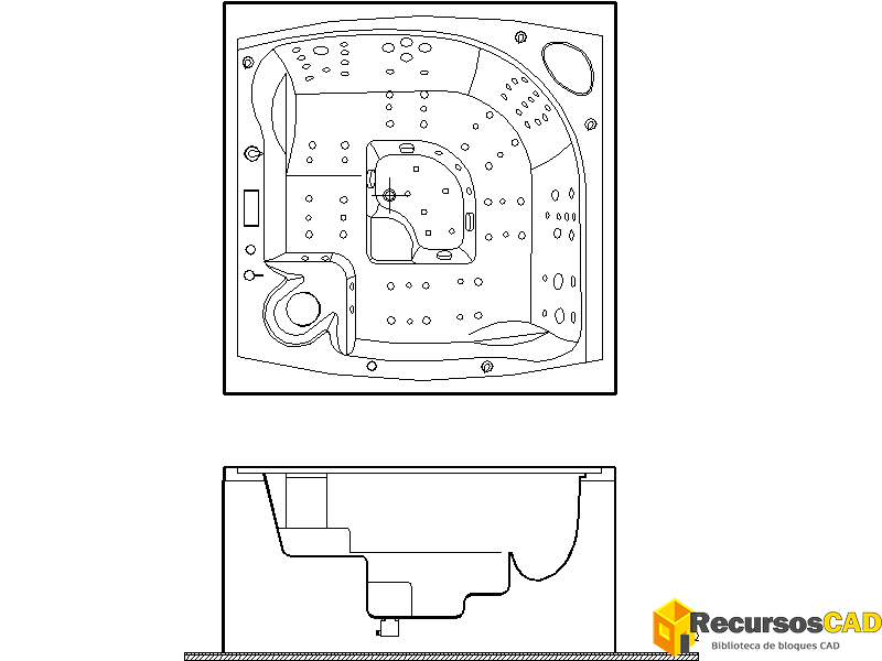 Descargar Bloques AutoCAD DWG de Jacuzzi con Masaje de Pies en Planta y Alzado