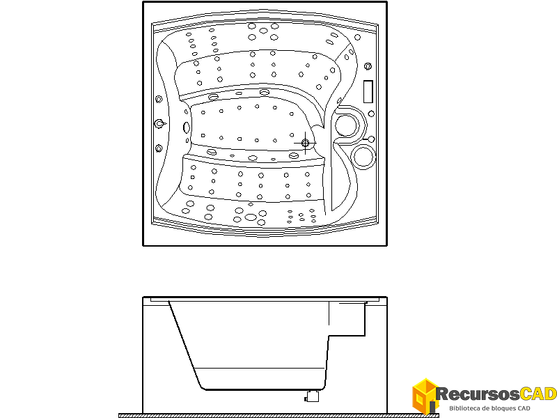 Bloques AutoCAD DWG Gran jacuzzi de 4 plazas vista planta y sección