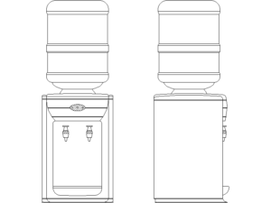 Bloque DWG dispensador de agua con tanque en vista