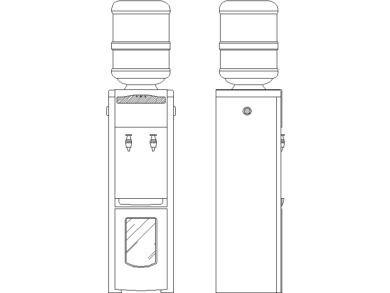 Bloques AutoCAD DWG Dispensador de agua vertical en vista frontal y lateral