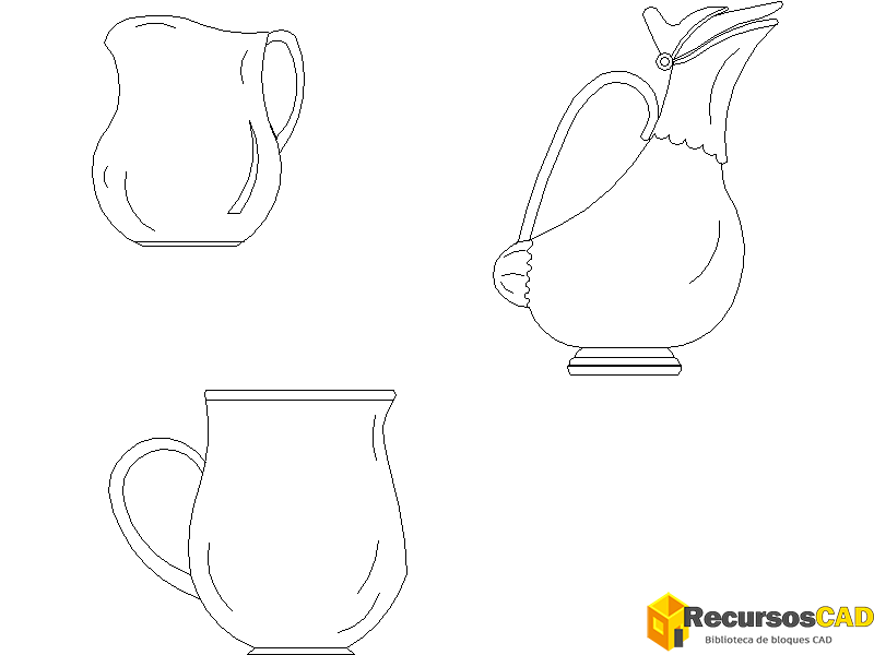 Bloques AutoCAD DWG Tres jarras de cerámica