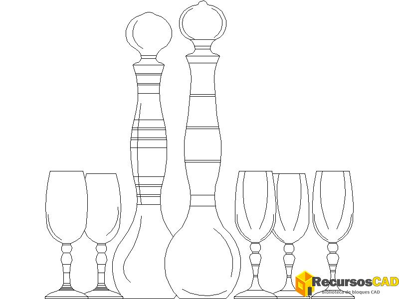 Bloques AutoCAD DWG jarra de vidrio y copas 03