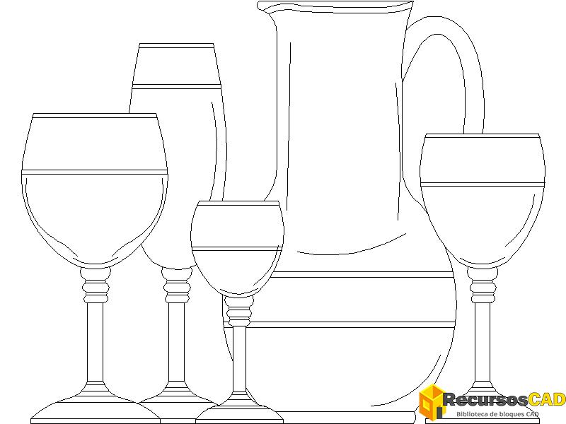 Bloques AutoCAD DWG jarra de vidrio y copa