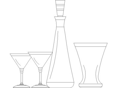 Bloques AutoCAD DWG jarra y copas de cóctel